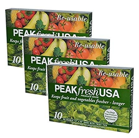 【海外直送品】【3箱セット】PEAKfresh USA, Produce Bags with Twist Ties 野菜フルーツ保存バッグ 10枚入り