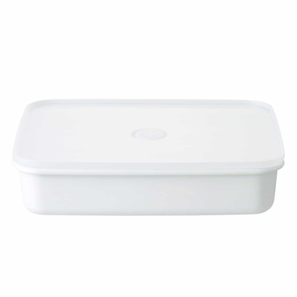 バルブ付き密閉ホーロー保存容器　大　約幅１９×奥行２３．５×高さ５ｃｍ