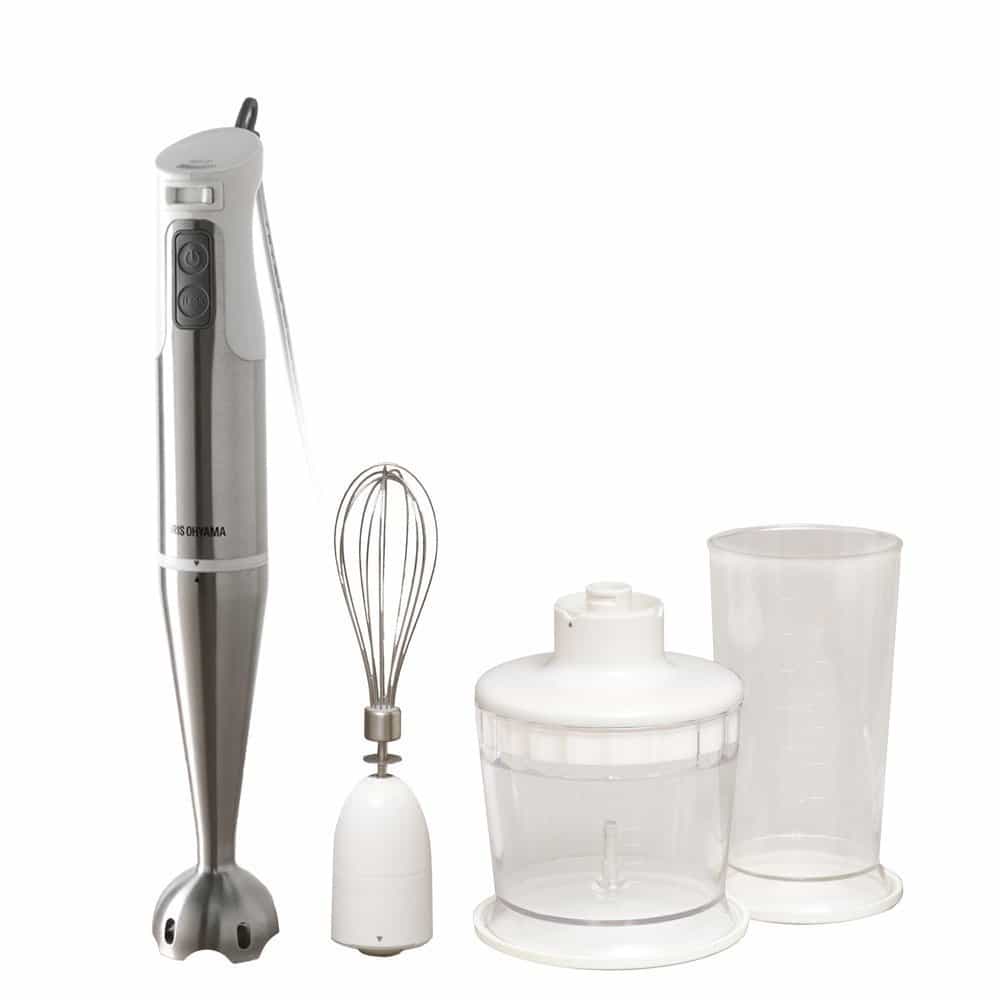 アイリスオーヤマ ハンドブレンダー 1台4役 つぶす まぜる きざむ 泡立てる ホワイト HBL-200
